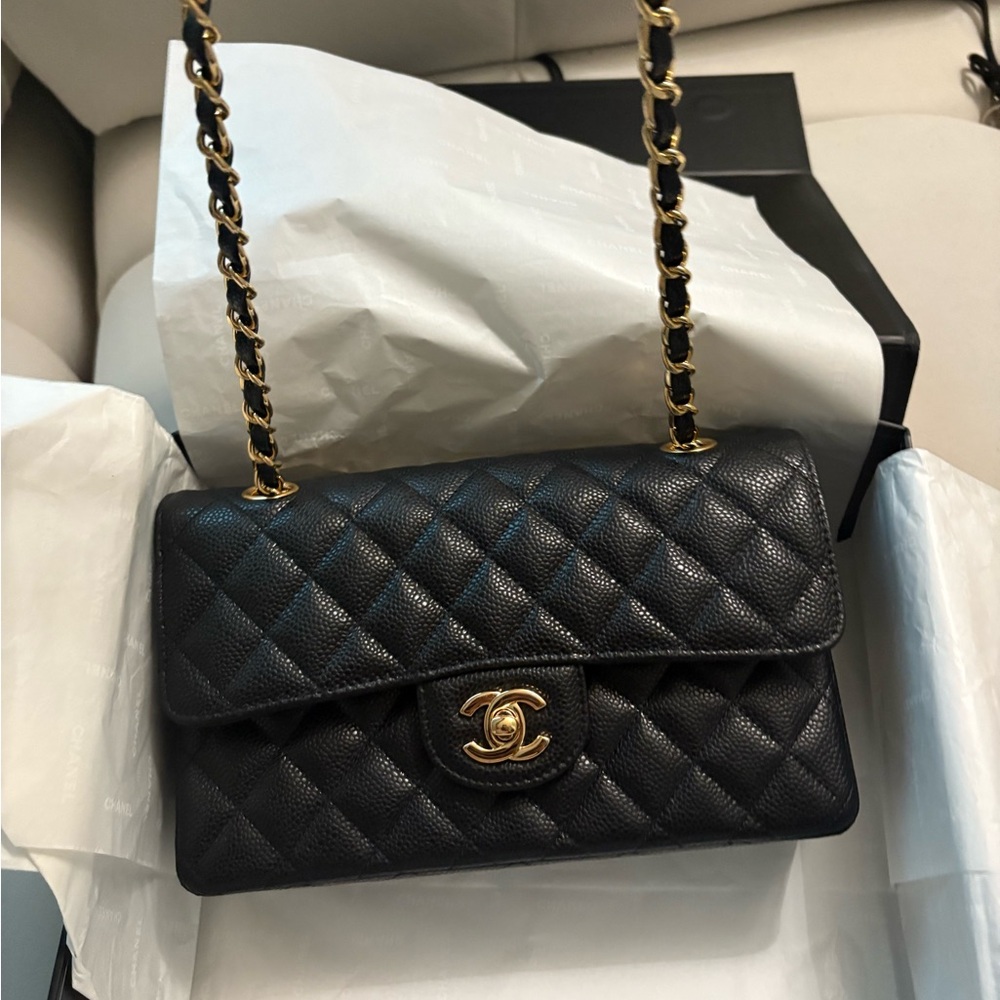 Chanel Small Classic Flap Caviar Black Gold Hardware 2023